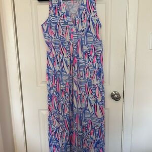 Lilly Pulitzer red right return Blue and Pink Patterned Maxi Dress